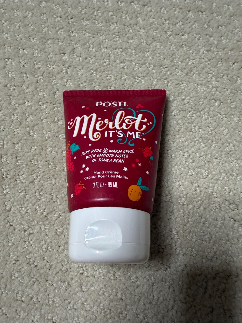 Posh Merlot It's Me Hand Crème - Deep Red Tube with White Cap